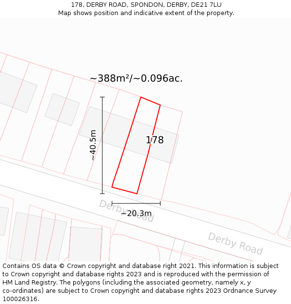 178, DERBY ROAD, SPONDON, DERBY, DE21 7LU: Plot and title map