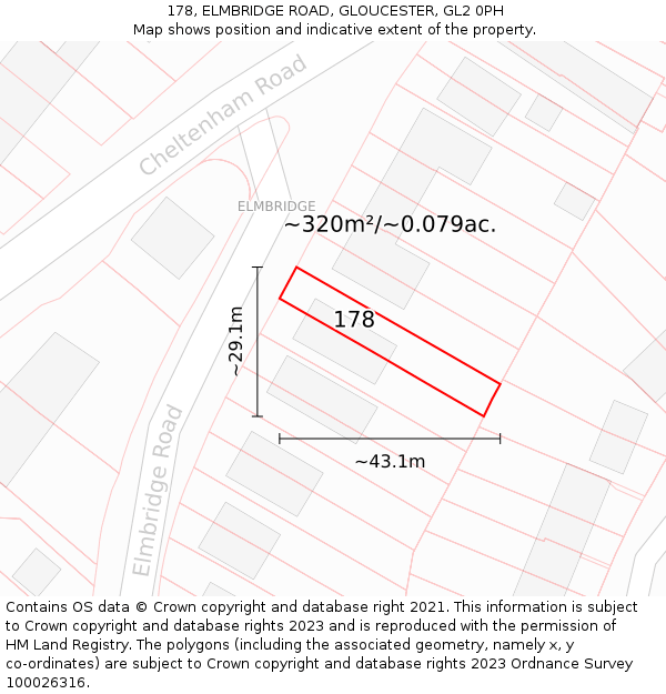 178, ELMBRIDGE ROAD, GLOUCESTER, GL2 0PH: Plot and title map