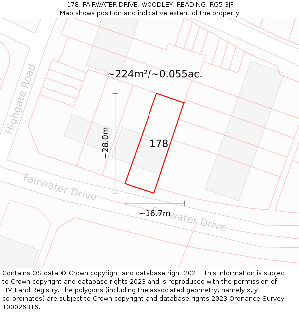 178, FAIRWATER DRIVE, WOODLEY, READING, RG5 3JF: Plot and title map