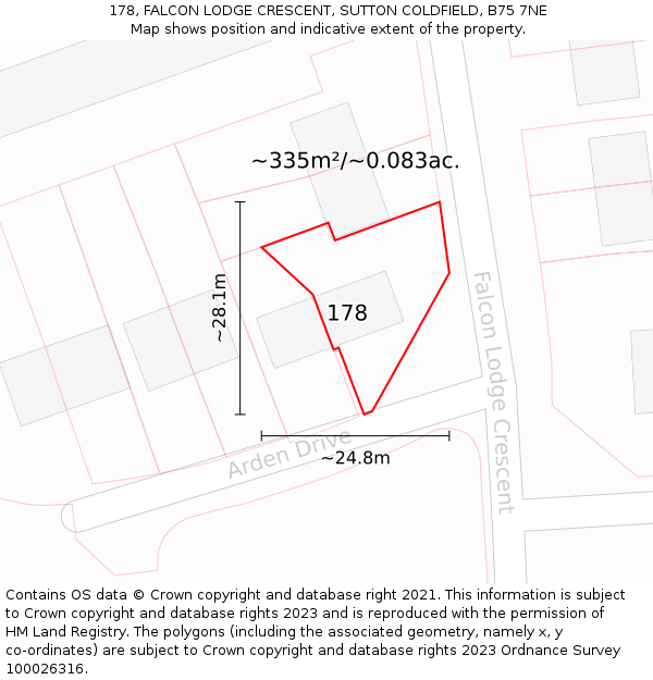 178, FALCON LODGE CRESCENT, SUTTON COLDFIELD, B75 7NE: Plot and title map