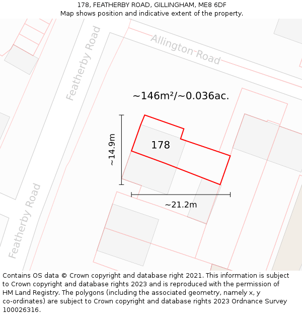 178, FEATHERBY ROAD, GILLINGHAM, ME8 6DF: Plot and title map