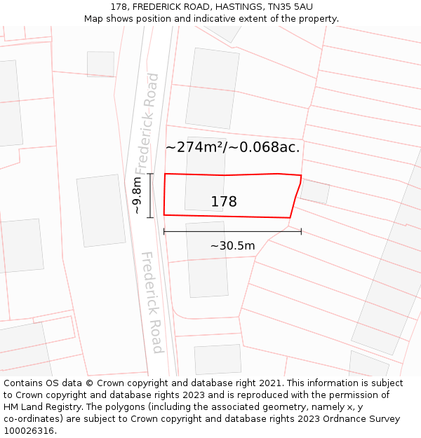 178, FREDERICK ROAD, HASTINGS, TN35 5AU: Plot and title map
