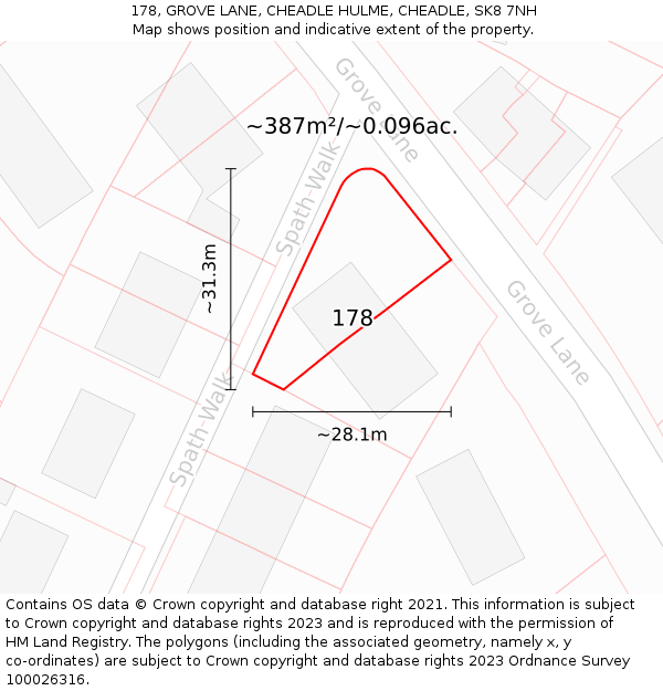 178, GROVE LANE, CHEADLE HULME, CHEADLE, SK8 7NH: Plot and title map
