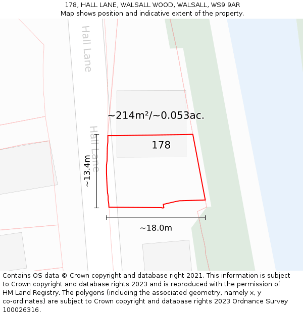 178, HALL LANE, WALSALL WOOD, WALSALL, WS9 9AR: Plot and title map