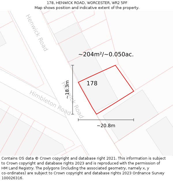 178, HENWICK ROAD, WORCESTER, WR2 5PF: Plot and title map