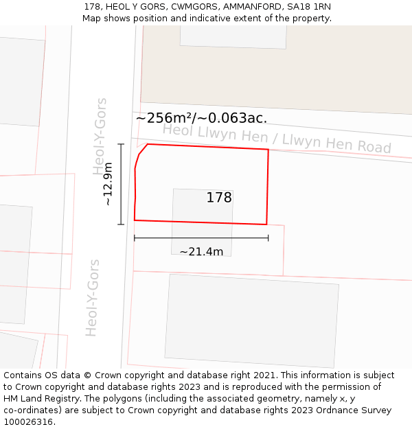 178, HEOL Y GORS, CWMGORS, AMMANFORD, SA18 1RN: Plot and title map