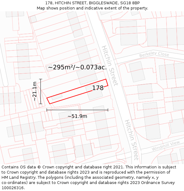 178, HITCHIN STREET, BIGGLESWADE, SG18 8BP: Plot and title map