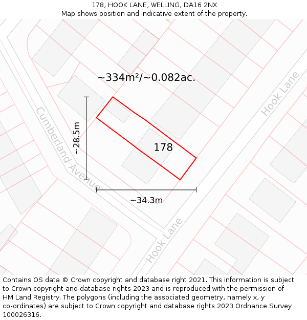 178, HOOK LANE, WELLING, DA16 2NX: Plot and title map