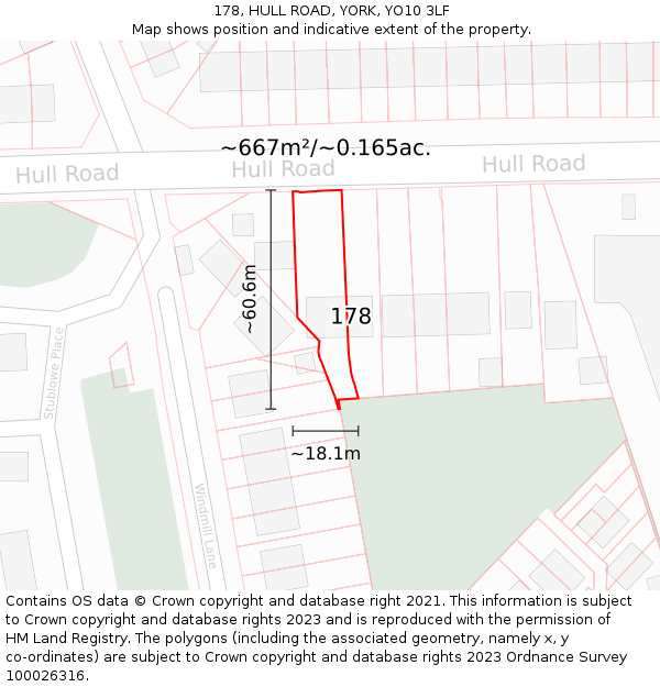 178, HULL ROAD, YORK, YO10 3LF: Plot and title map