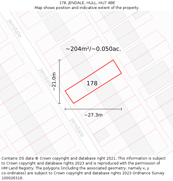 178, JENDALE, HULL, HU7 4BE: Plot and title map
