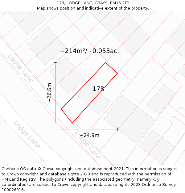 178, LODGE LANE, GRAYS, RM16 2TP: Plot and title map