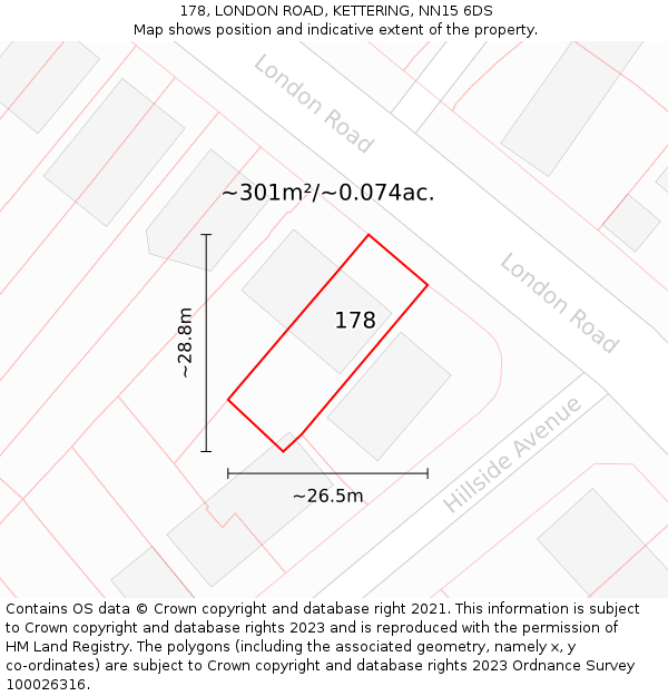 178, LONDON ROAD, KETTERING, NN15 6DS: Plot and title map