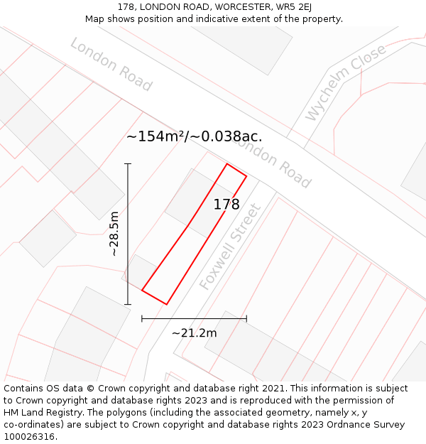 178, LONDON ROAD, WORCESTER, WR5 2EJ: Plot and title map