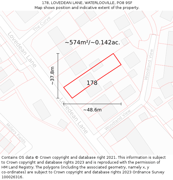 178, LOVEDEAN LANE, WATERLOOVILLE, PO8 9SF: Plot and title map