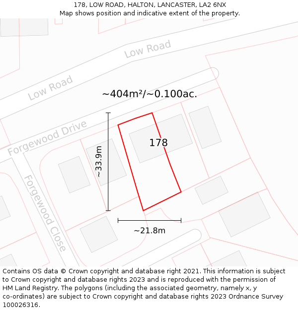 178, LOW ROAD, HALTON, LANCASTER, LA2 6NX: Plot and title map