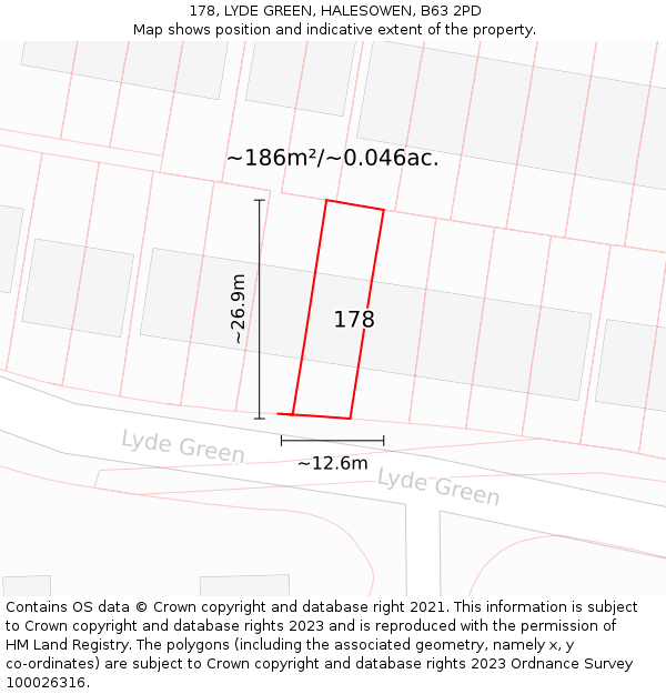178, LYDE GREEN, HALESOWEN, B63 2PD: Plot and title map