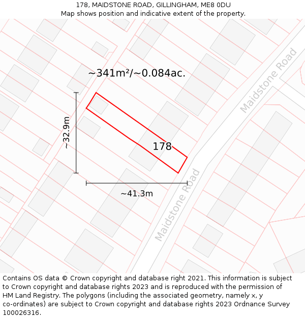 178, MAIDSTONE ROAD, GILLINGHAM, ME8 0DU: Plot and title map
