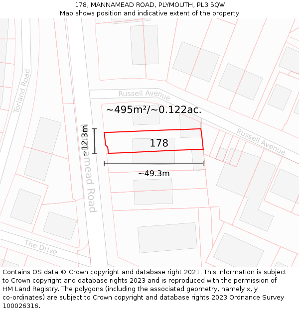 178, MANNAMEAD ROAD, PLYMOUTH, PL3 5QW: Plot and title map