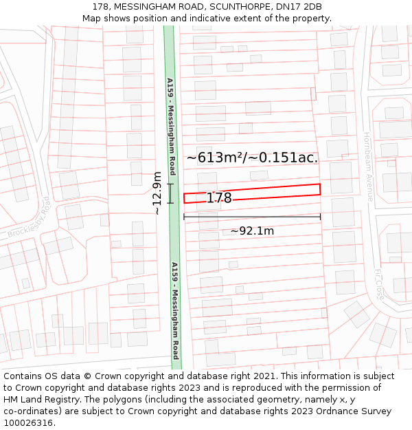 178, MESSINGHAM ROAD, SCUNTHORPE, DN17 2DB: Plot and title map