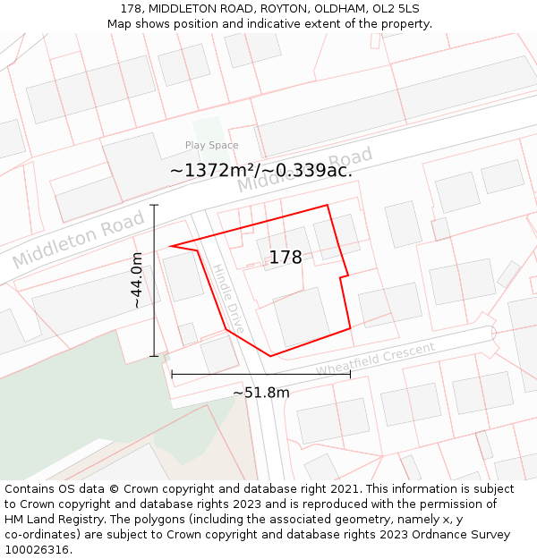178, MIDDLETON ROAD, ROYTON, OLDHAM, OL2 5LS: Plot and title map