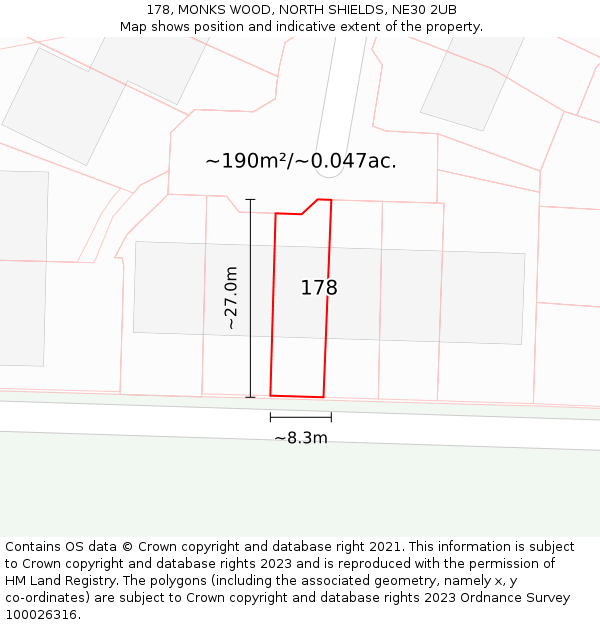 178, MONKS WOOD, NORTH SHIELDS, NE30 2UB: Plot and title map