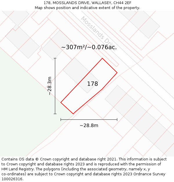 178, MOSSLANDS DRIVE, WALLASEY, CH44 2EF: Plot and title map