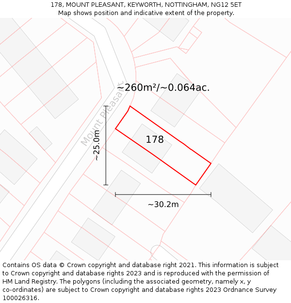 178, MOUNT PLEASANT, KEYWORTH, NOTTINGHAM, NG12 5ET: Plot and title map