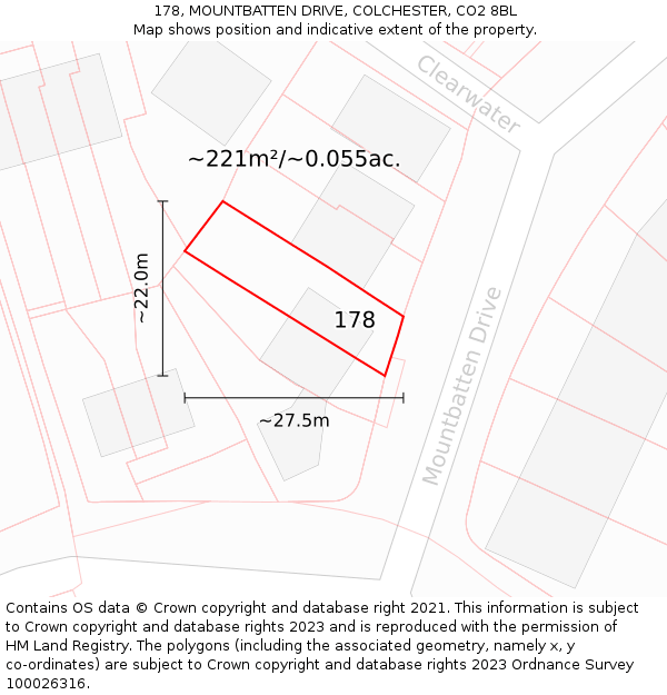 178, MOUNTBATTEN DRIVE, COLCHESTER, CO2 8BL: Plot and title map