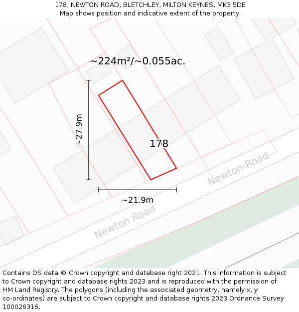 178, NEWTON ROAD, BLETCHLEY, MILTON KEYNES, MK3 5DE: Plot and title map