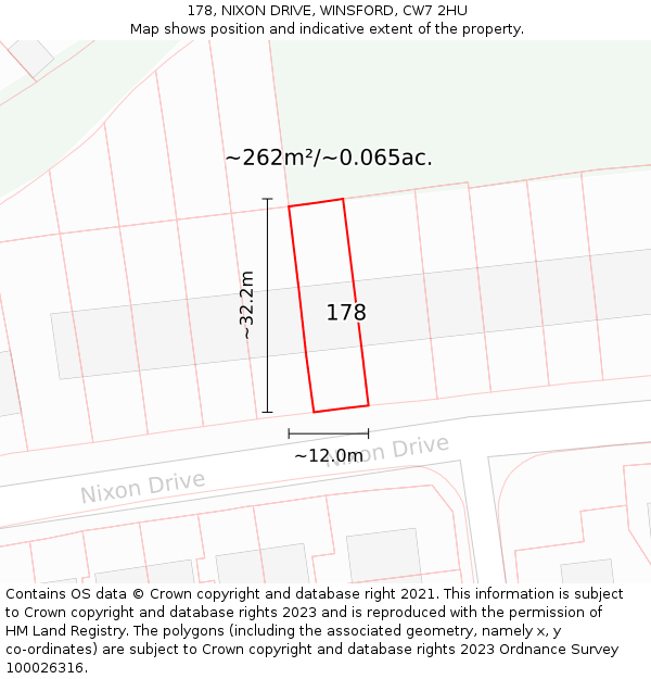 178, NIXON DRIVE, WINSFORD, CW7 2HU: Plot and title map