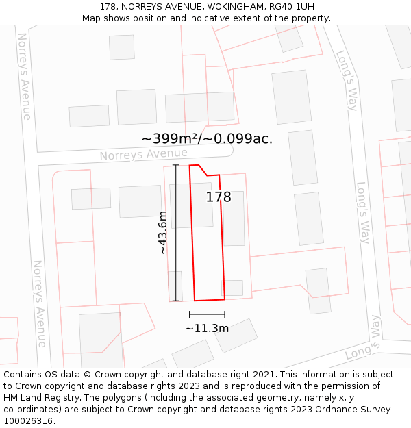 178, NORREYS AVENUE, WOKINGHAM, RG40 1UH: Plot and title map