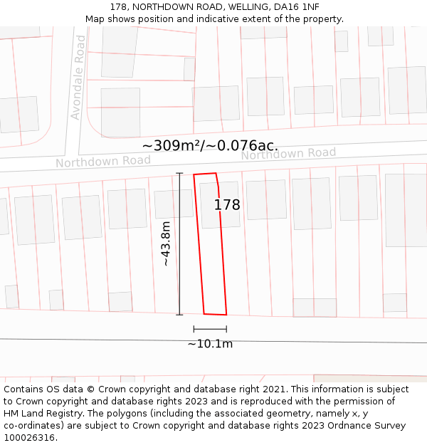 178, NORTHDOWN ROAD, WELLING, DA16 1NF: Plot and title map