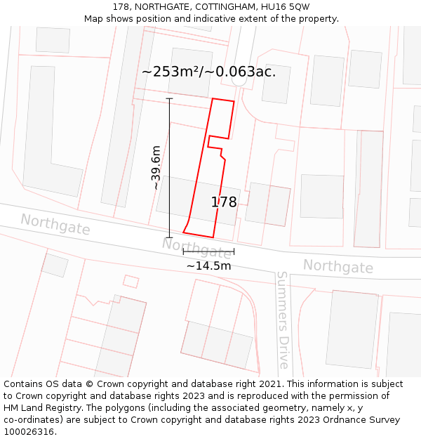 178, NORTHGATE, COTTINGHAM, HU16 5QW: Plot and title map