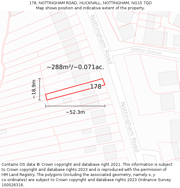 178, NOTTINGHAM ROAD, HUCKNALL, NOTTINGHAM, NG15 7QD: Plot and title map