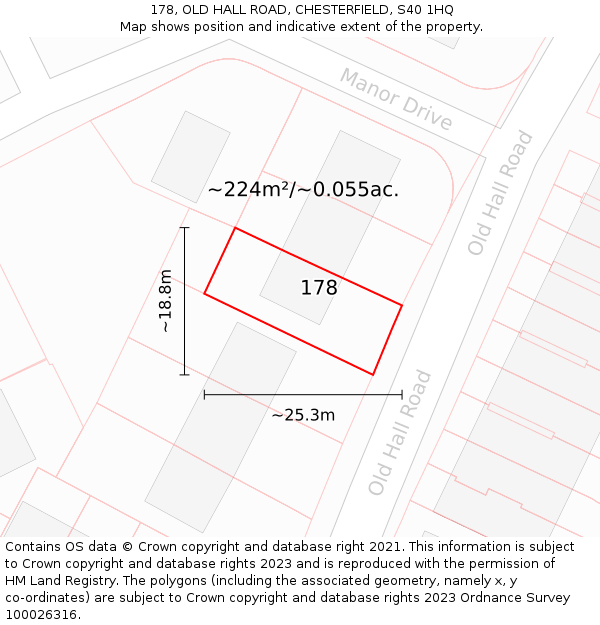 178, OLD HALL ROAD, CHESTERFIELD, S40 1HQ: Plot and title map