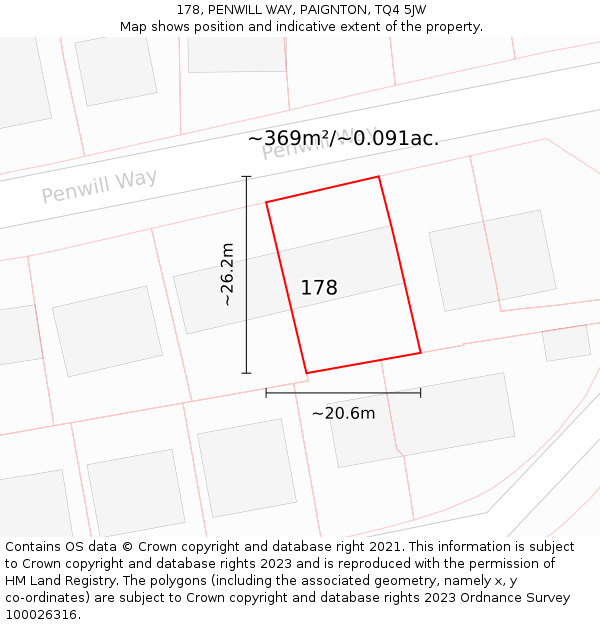 178, PENWILL WAY, PAIGNTON, TQ4 5JW: Plot and title map