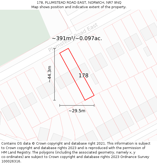 178, PLUMSTEAD ROAD EAST, NORWICH, NR7 9NQ: Plot and title map