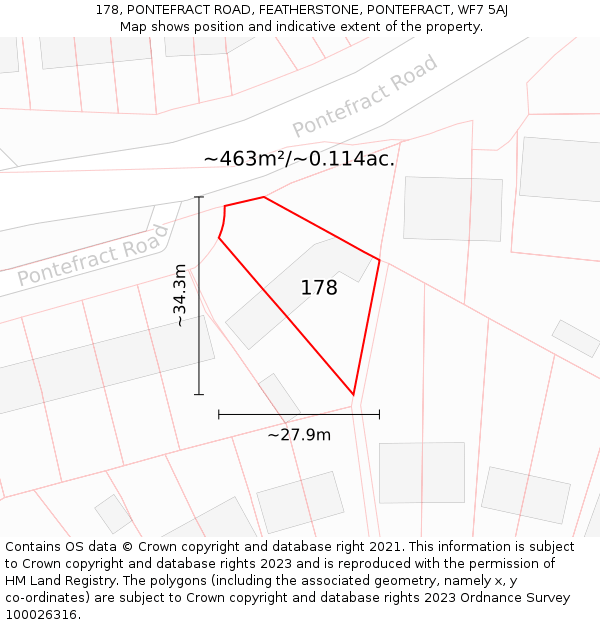 178, PONTEFRACT ROAD, FEATHERSTONE, PONTEFRACT, WF7 5AJ: Plot and title map