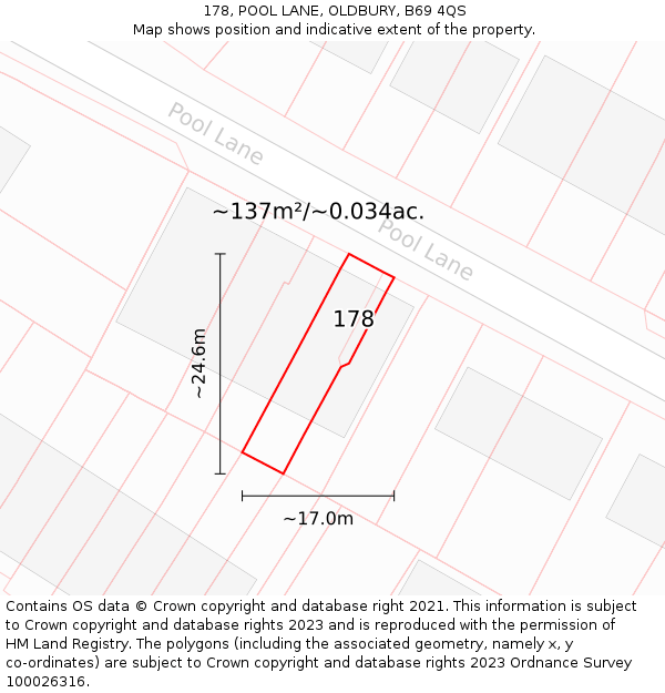 178, POOL LANE, OLDBURY, B69 4QS: Plot and title map