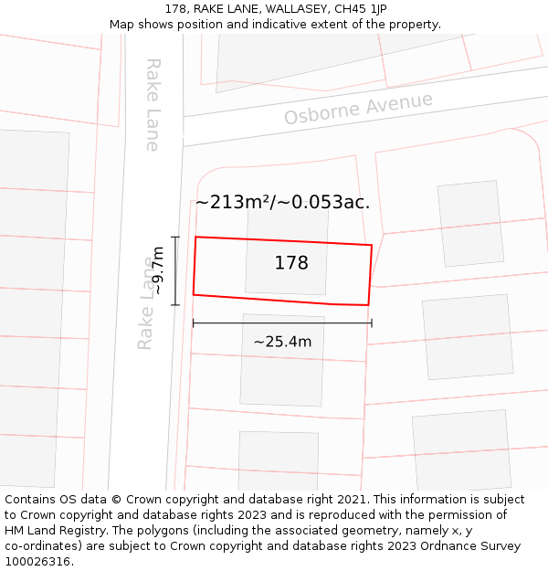 178, RAKE LANE, WALLASEY, CH45 1JP: Plot and title map