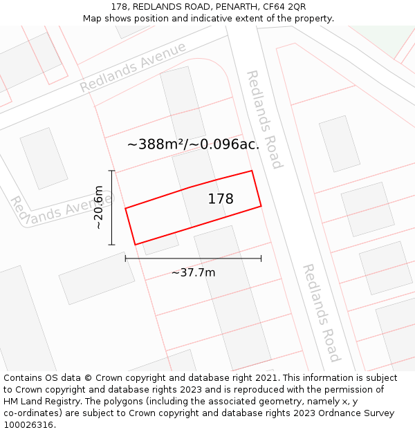 178, REDLANDS ROAD, PENARTH, CF64 2QR: Plot and title map