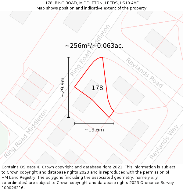 178, RING ROAD, MIDDLETON, LEEDS, LS10 4AE: Plot and title map