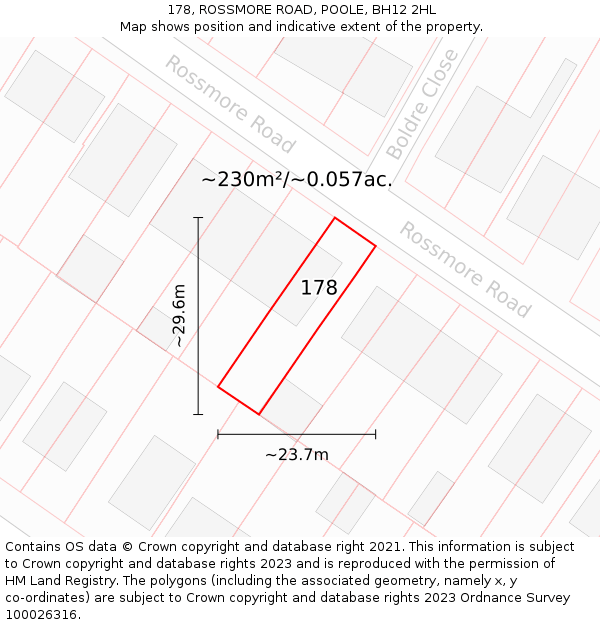 178, ROSSMORE ROAD, POOLE, BH12 2HL: Plot and title map