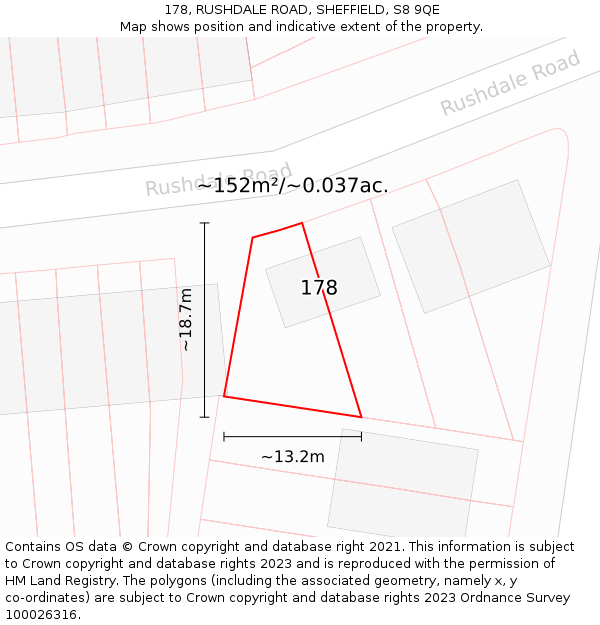 178, RUSHDALE ROAD, SHEFFIELD, S8 9QE: Plot and title map