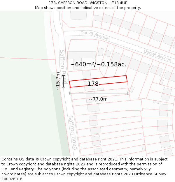 178, SAFFRON ROAD, WIGSTON, LE18 4UP: Plot and title map