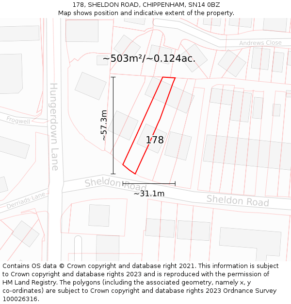 178, SHELDON ROAD, CHIPPENHAM, SN14 0BZ: Plot and title map