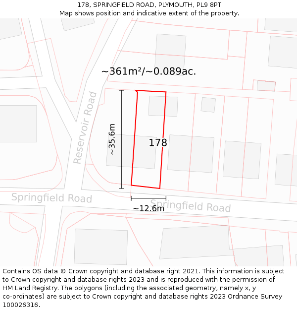 178, SPRINGFIELD ROAD, PLYMOUTH, PL9 8PT: Plot and title map