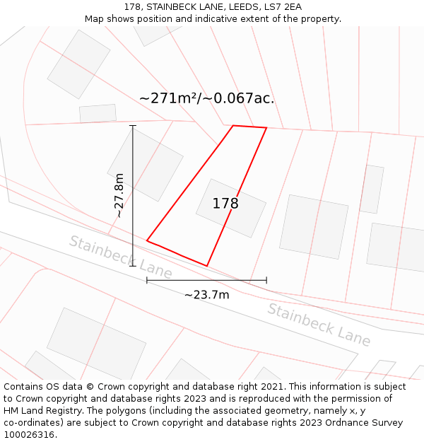 178, STAINBECK LANE, LEEDS, LS7 2EA: Plot and title map