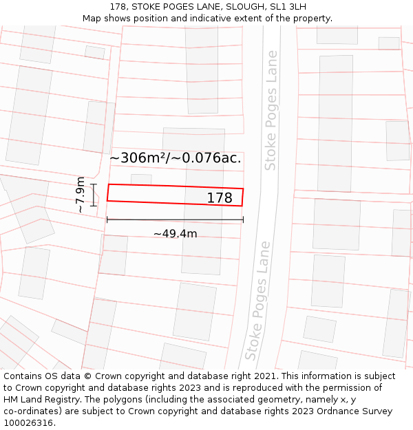 178, STOKE POGES LANE, SLOUGH, SL1 3LH: Plot and title map