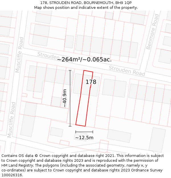 178, STROUDEN ROAD, BOURNEMOUTH, BH9 1QP: Plot and title map